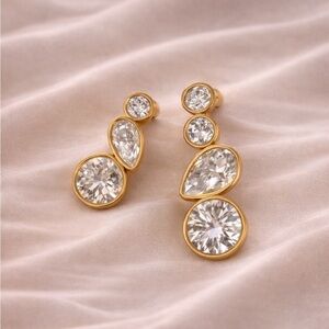 Classic Diamond Crystal Gold Earrings – Multi-Cut Crystal Statement Jewelry